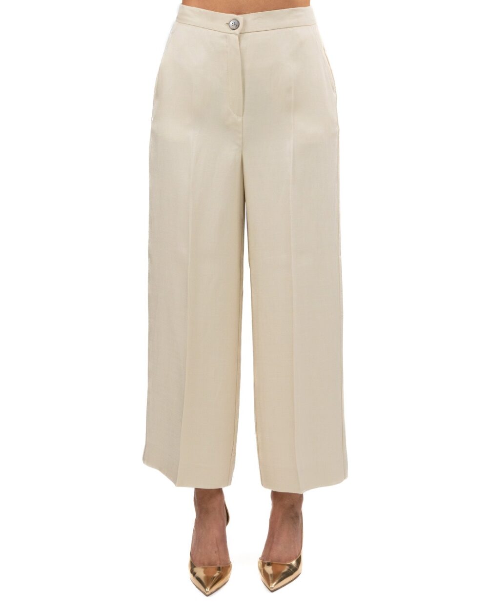 EMME MARELLA - Pantalone palazzo in twill tinta beige - immagine 2