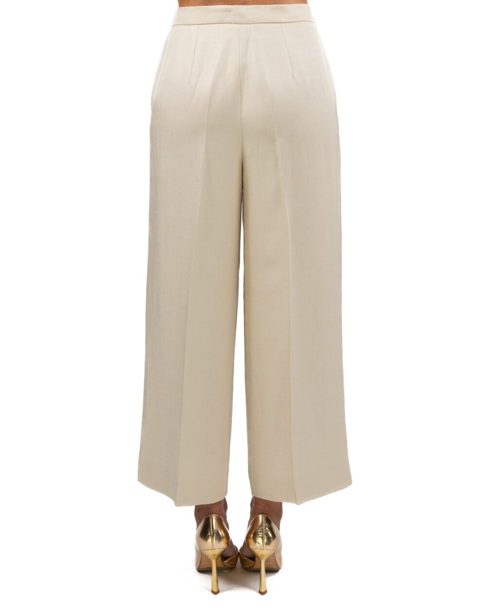 EMME MARELLA - Pantalone palazzo in twill tinta beige - immagine 4