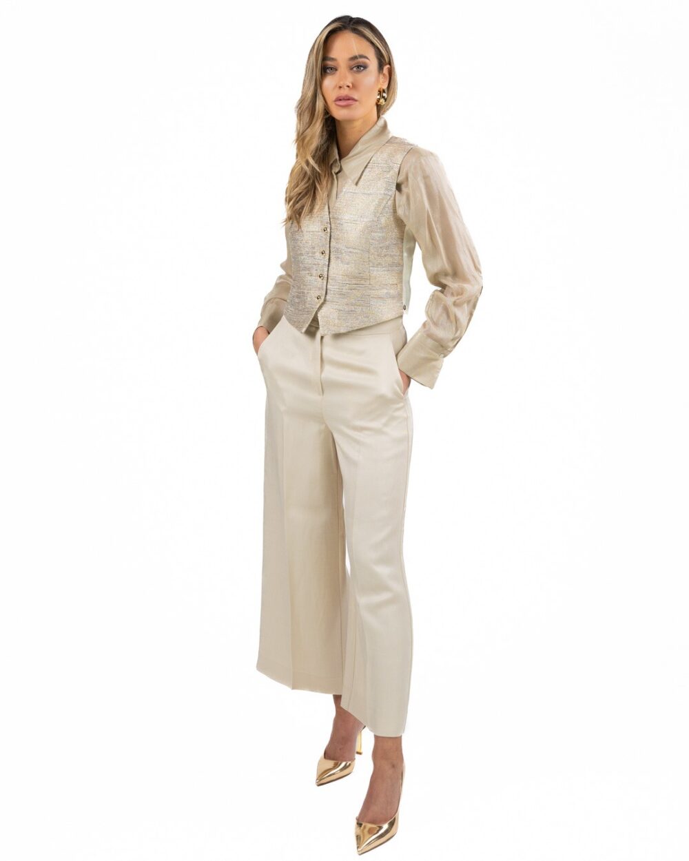 MARELLA - Camicia chiffon sabbia in lurex - immagine 2
