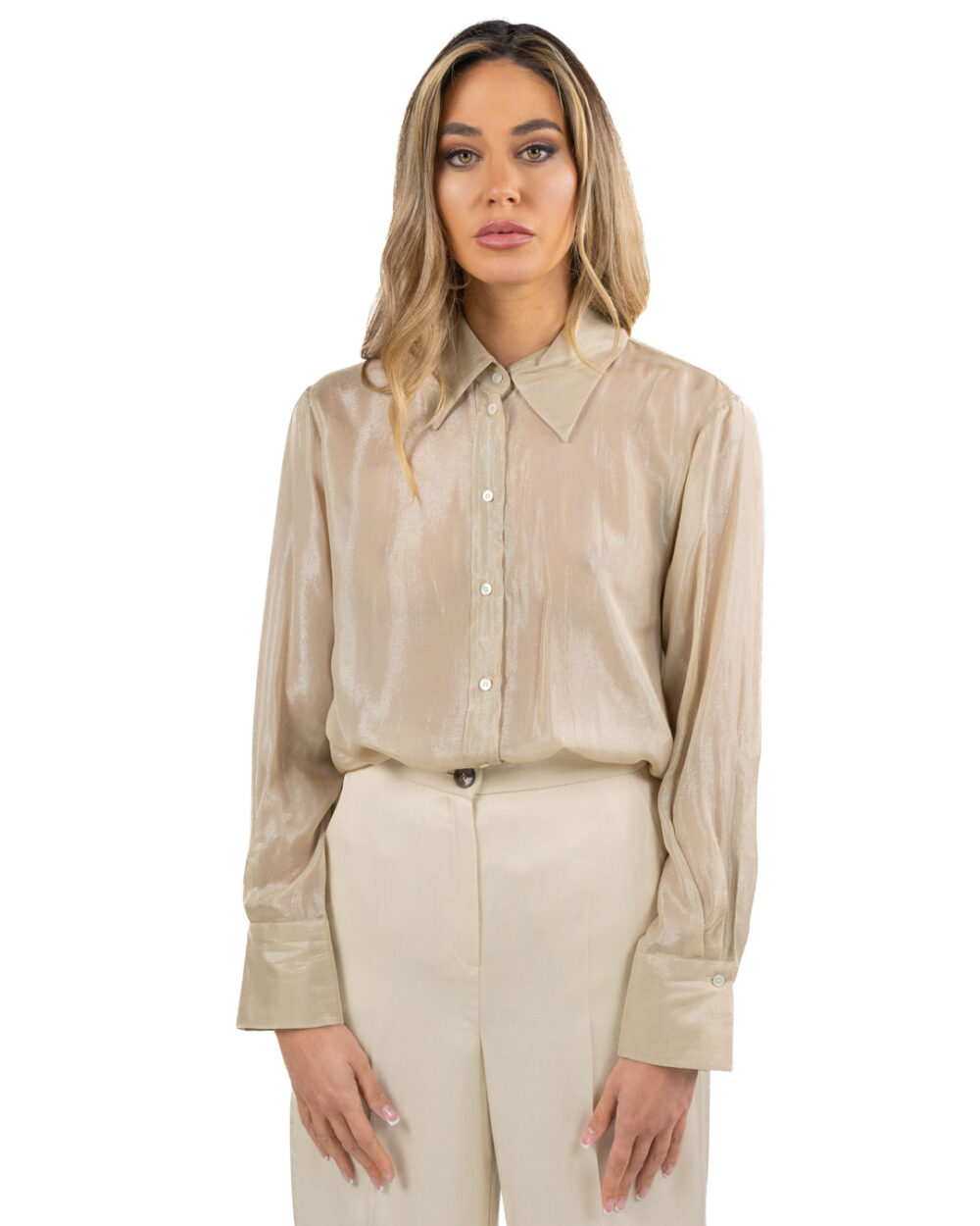MARELLA - Camicia chiffon sabbia in lurex - immagine 3