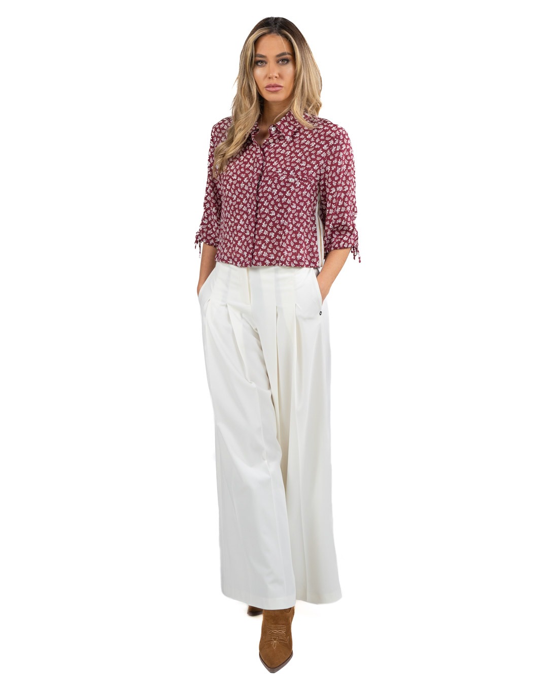 MARELLA - Camicia Crepe de Chine Bordeaux