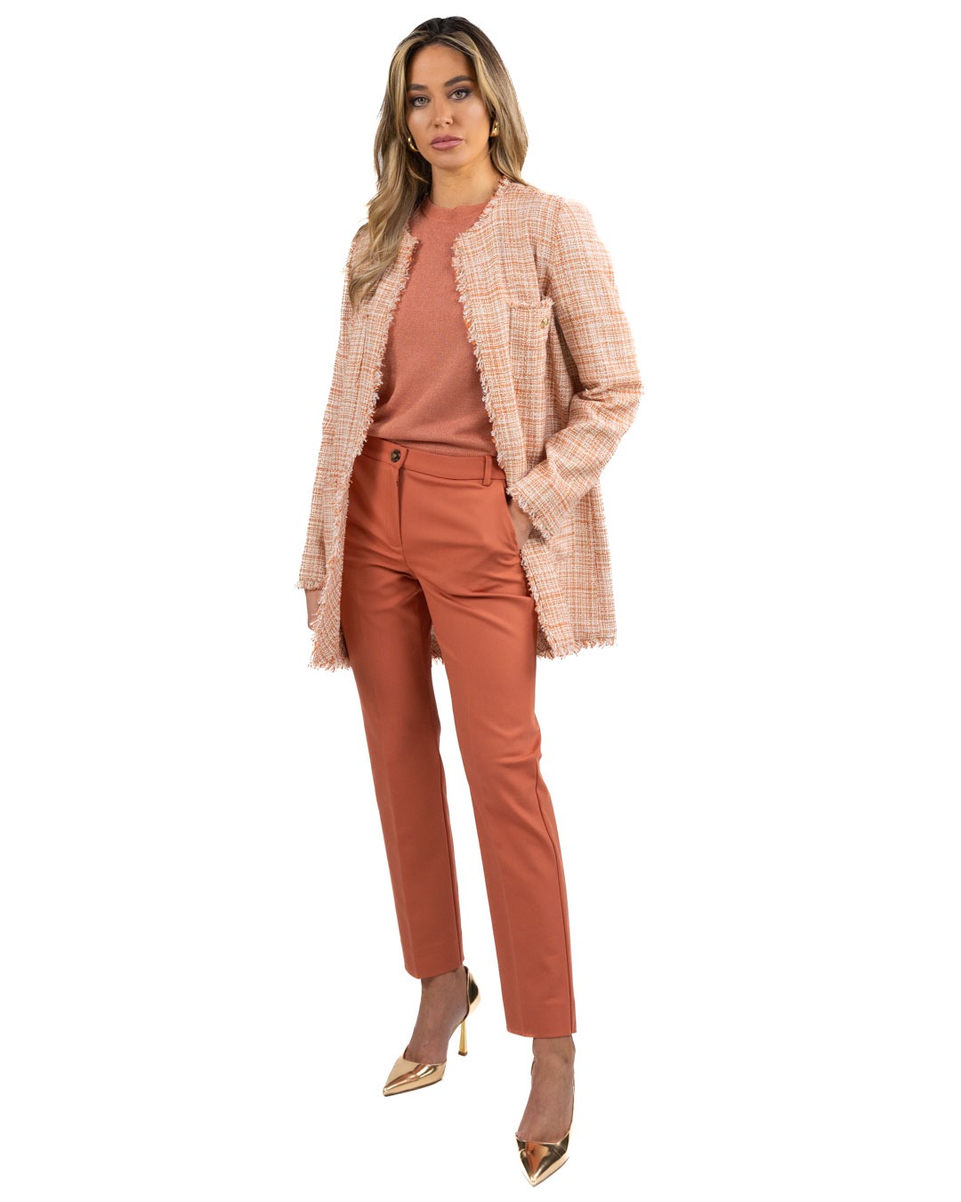 EMME MARELLA - Cardigan lungo tinta mattone e burro