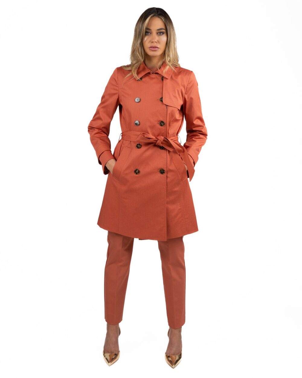 EMME MARELLA - Pantalone in doppio cotone tinta mattone