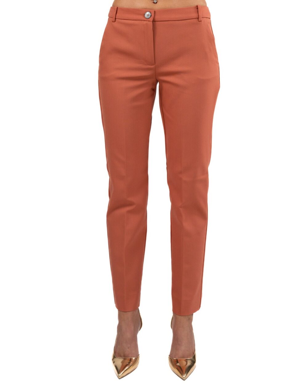 EMME MARELLA - Pantalone in doppio cotone tinta mattone - immagine 3