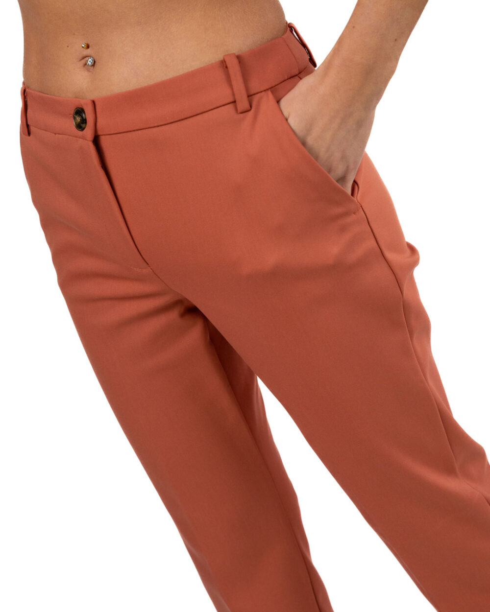 EMME MARELLA - Pantalone in doppio cotone tinta mattone - immagine 4