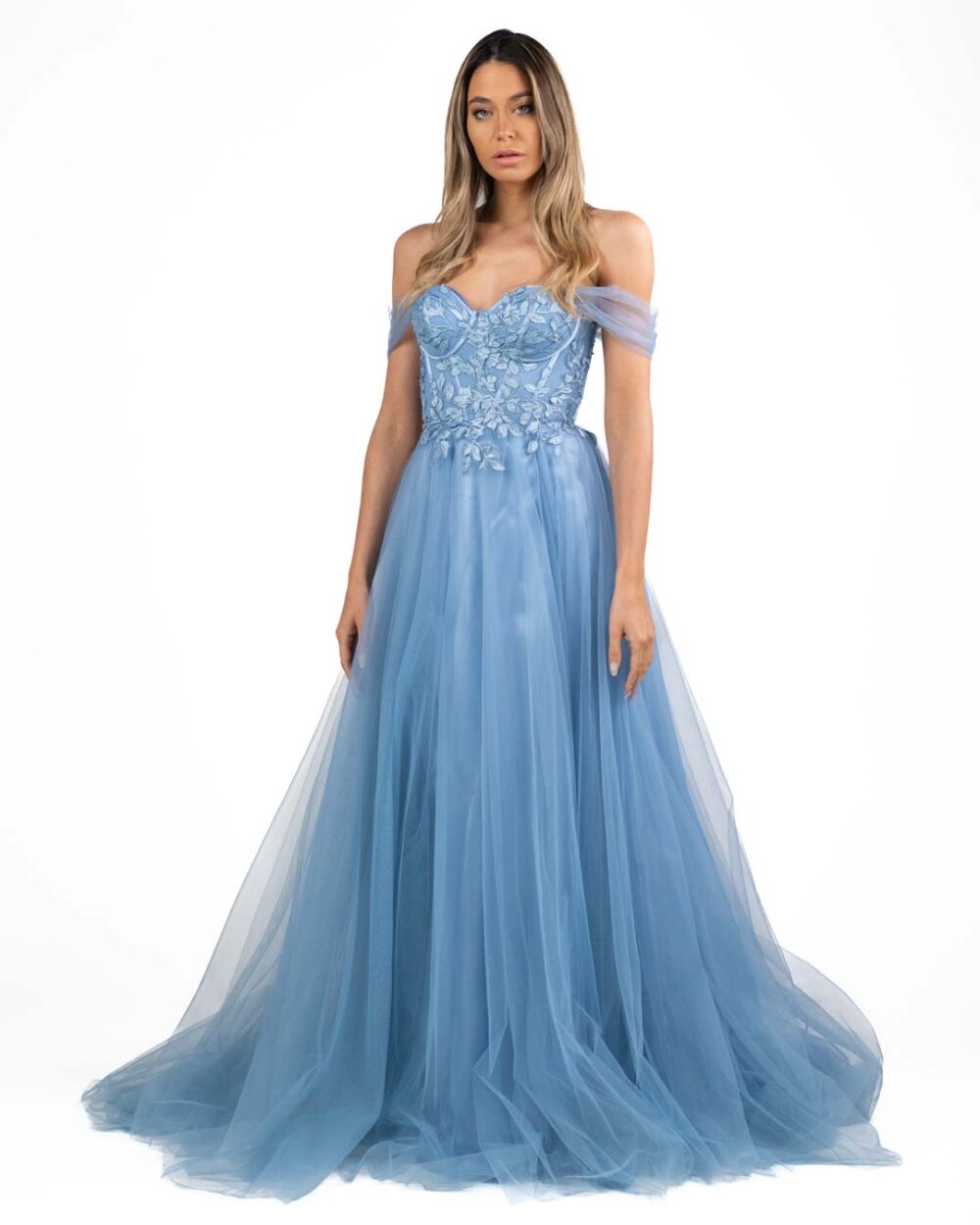 Berti Mode - Abito lungo in tulle azzurro - immagine 2