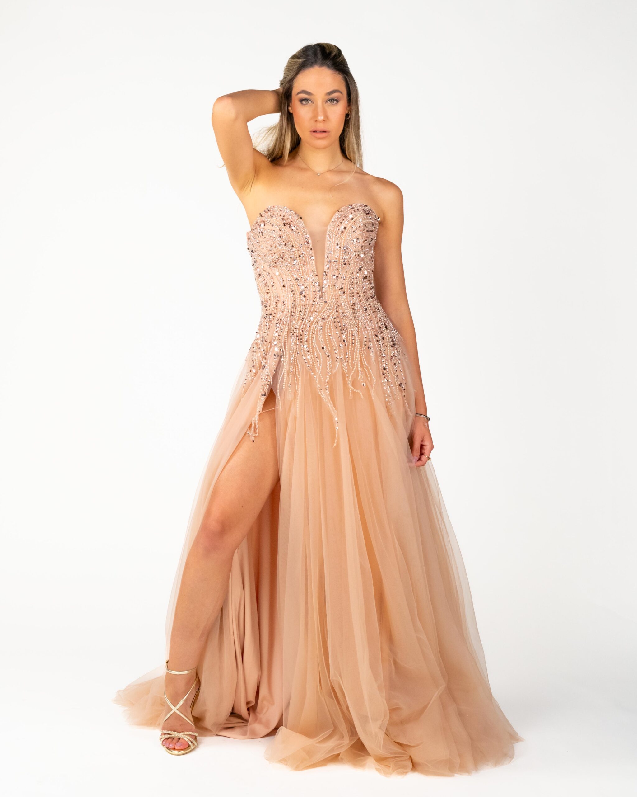 Berti Mode Collection - Abito rosa con scollo a cuore e paillettes
