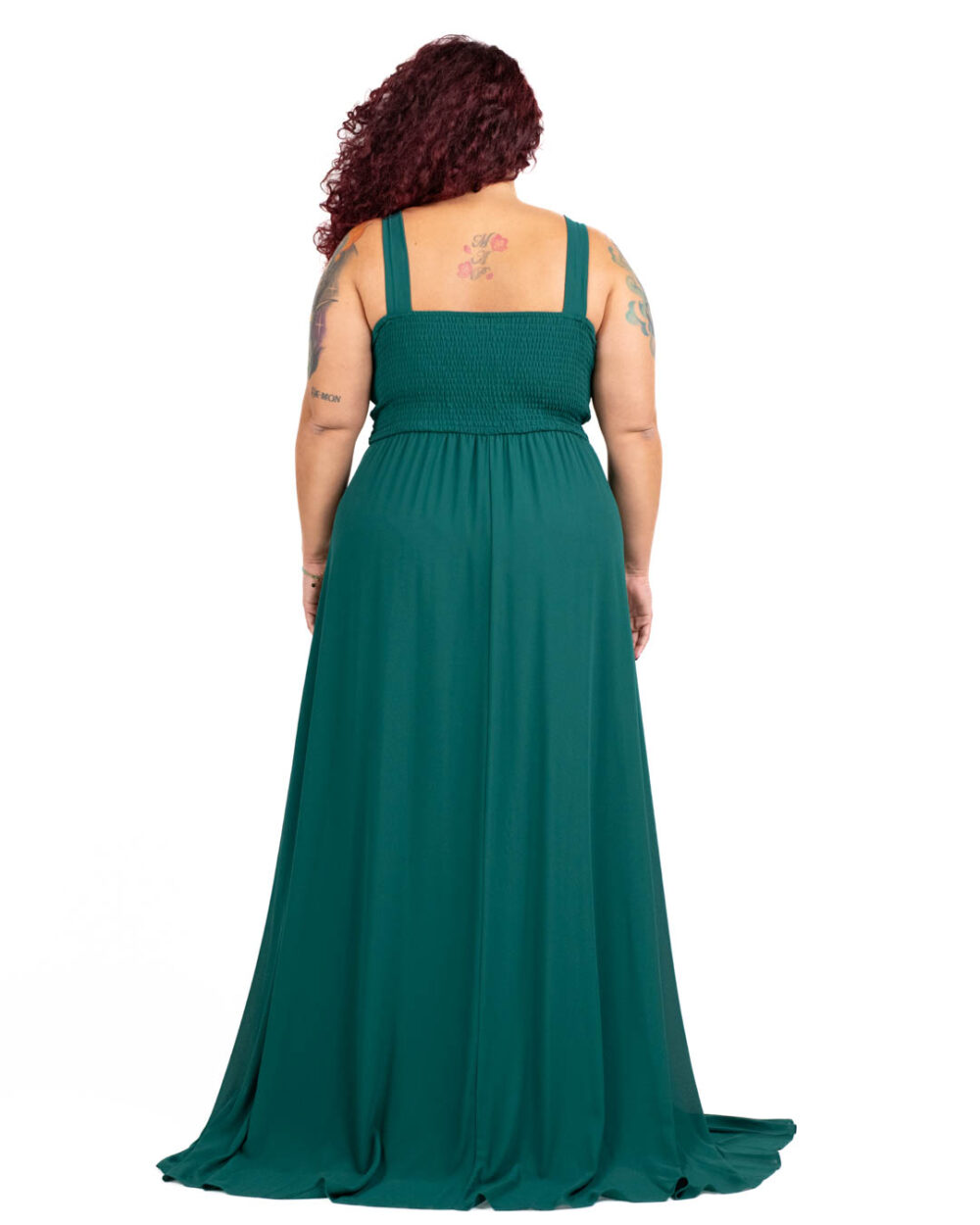 Berti Mode Collection - Abito da cerimonia curvy con scollo a V plissettato verde bosco - immagine 3