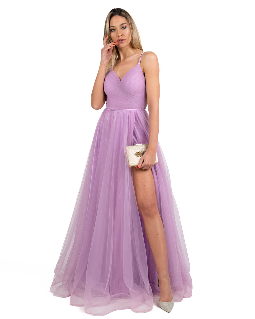 Berti Mode Collection - Abito lungo in tulle e glitter rosa