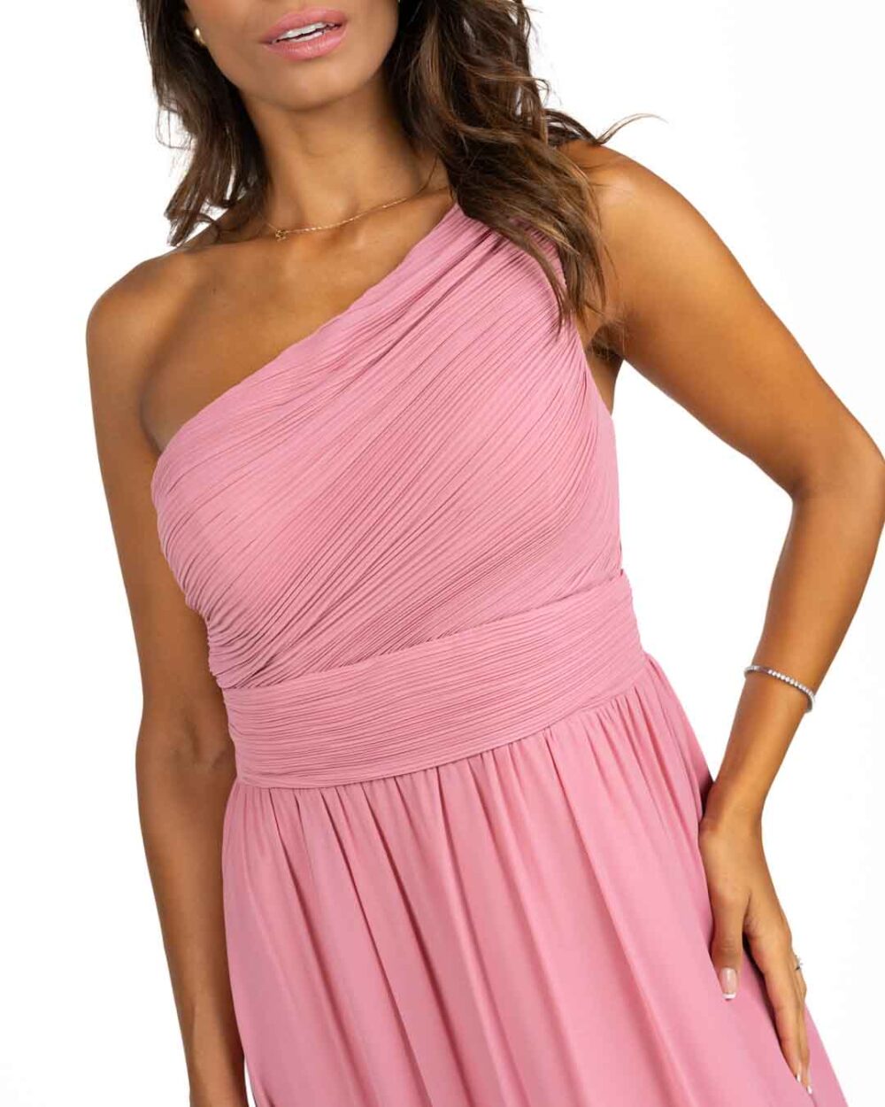 Berti Mode Collection - Abito monospalla chiffon rosa - immagine 2