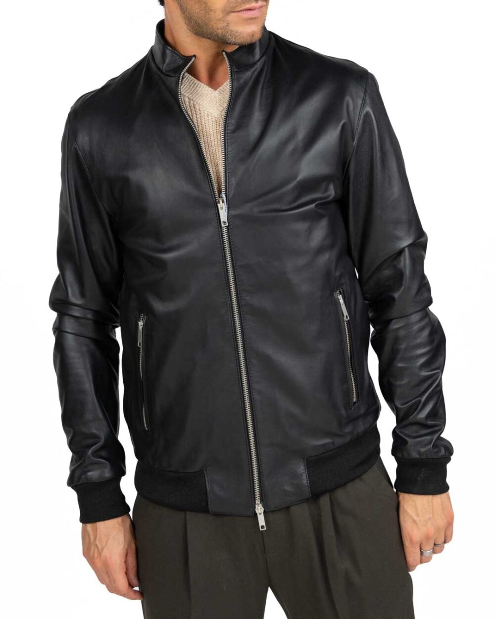 Berti Mode Collection - Giubbotto bomber in pelle vera nero - immagine 4