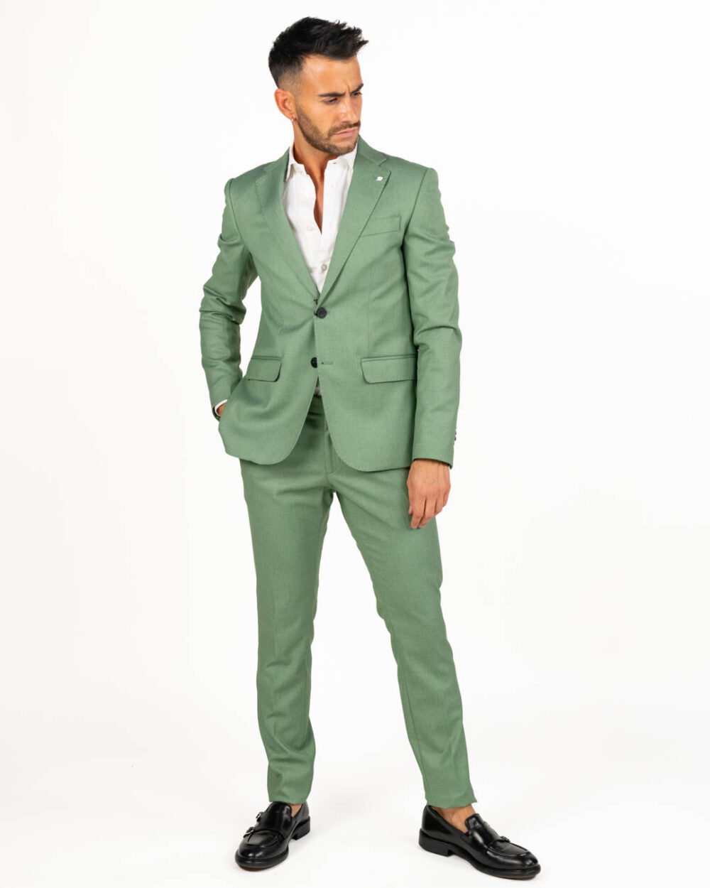Langella - Completo monopetto stretch colore salvia - immagine 2