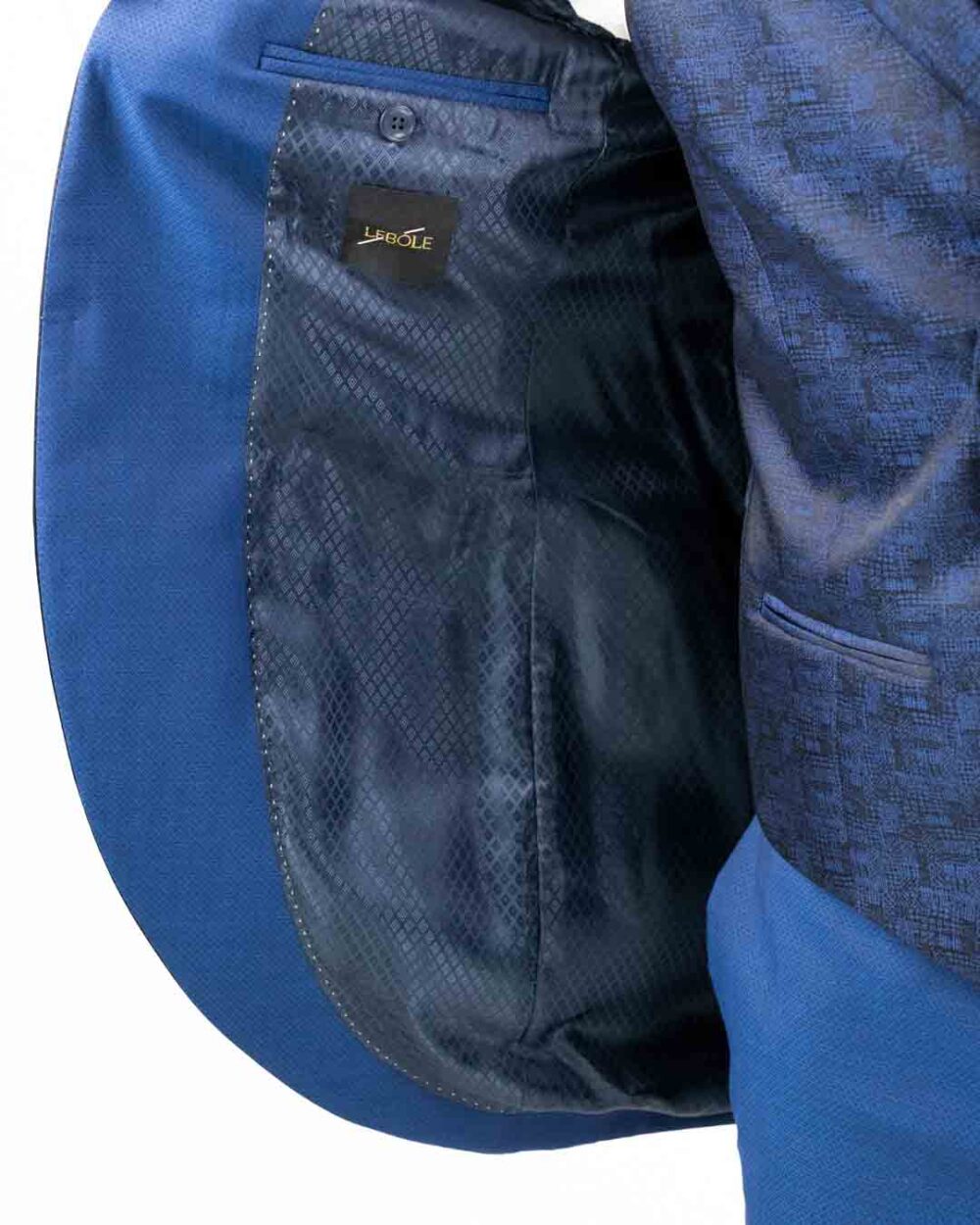 Lebole - Abito blu con collo alla coreana e giacca lunga con dettagli in fantasia bluette - immagine 2