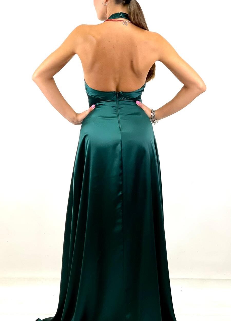 Berti Mode Collection - Abito verde in raso con scollo all'americana - immagine 2