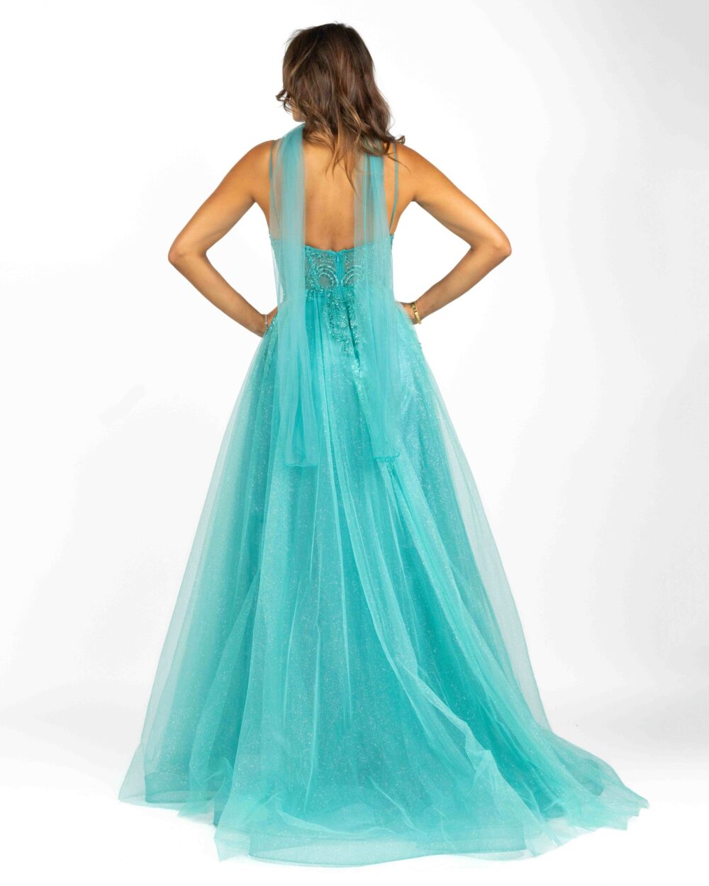 Berti Mode Collection - Abito in tulle con strass verde - immagine 3