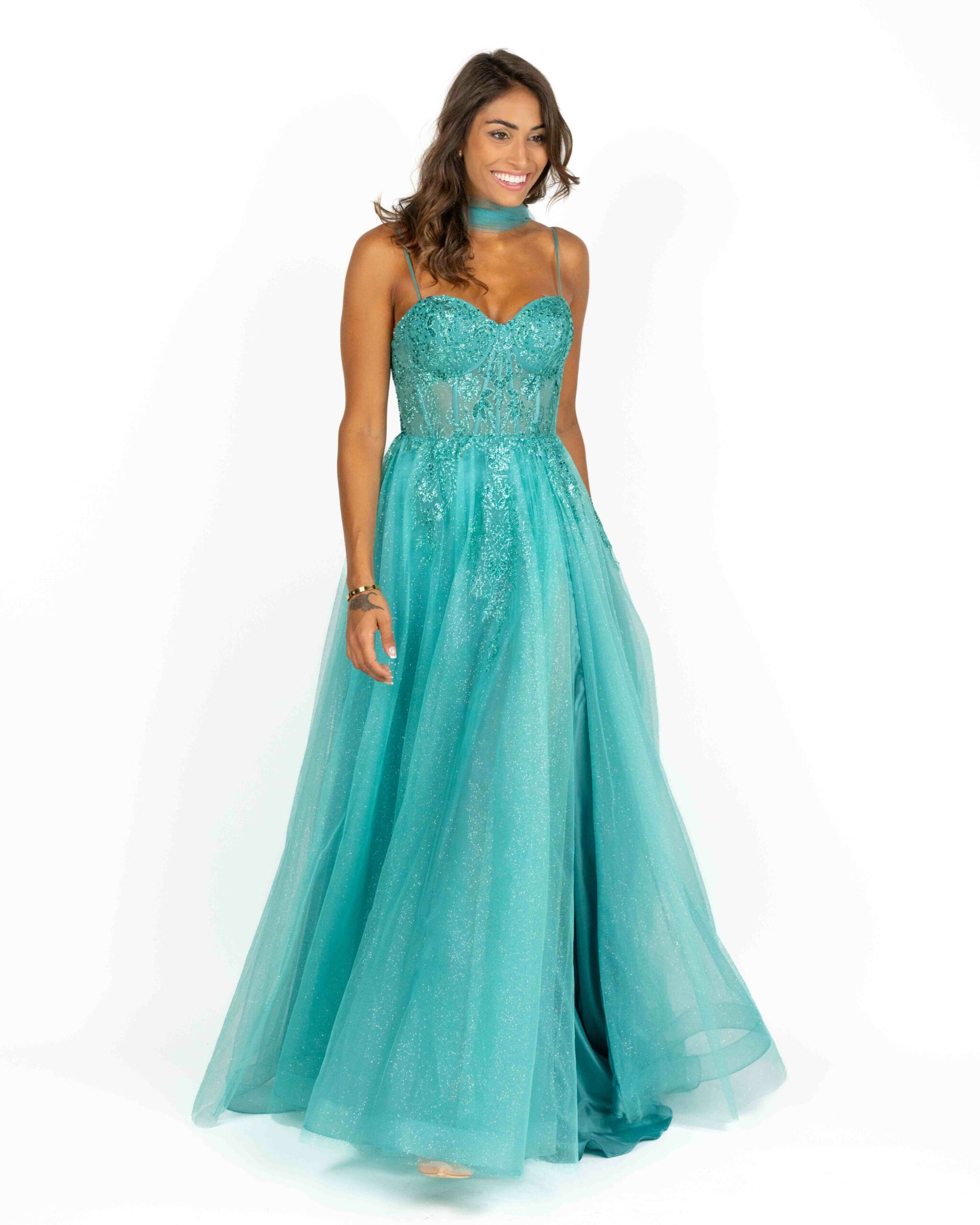Berti Mode Collection - Abito in tulle con strass verde