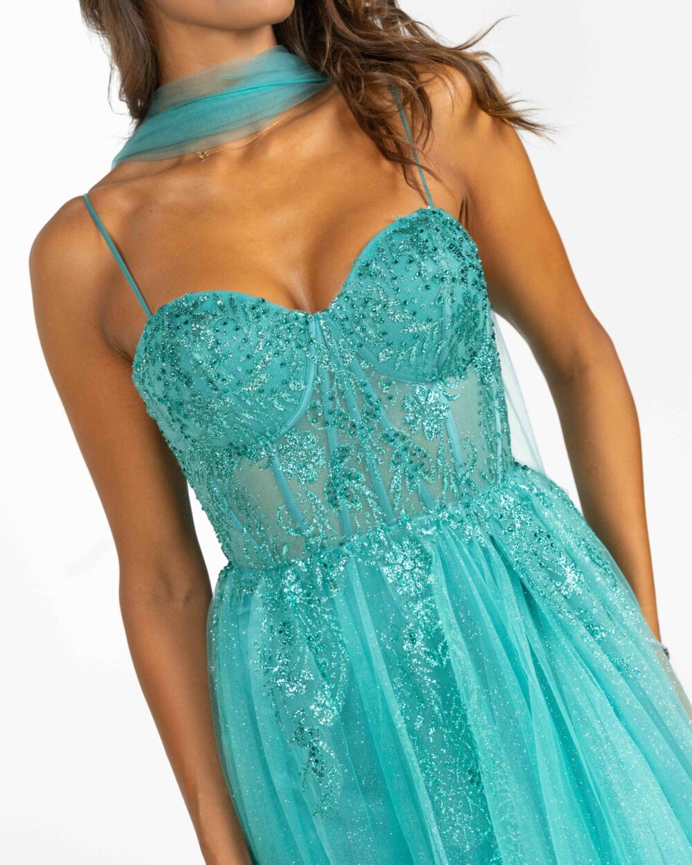 Berti Mode Collection - Abito in tulle con strass verde - immagine 2