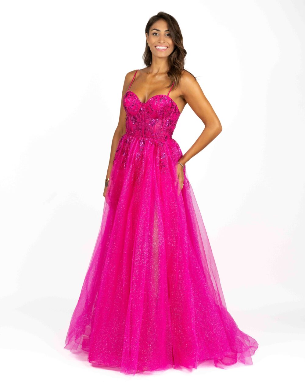 Berti Mode Collection - Abito in tulle con strass fucsia