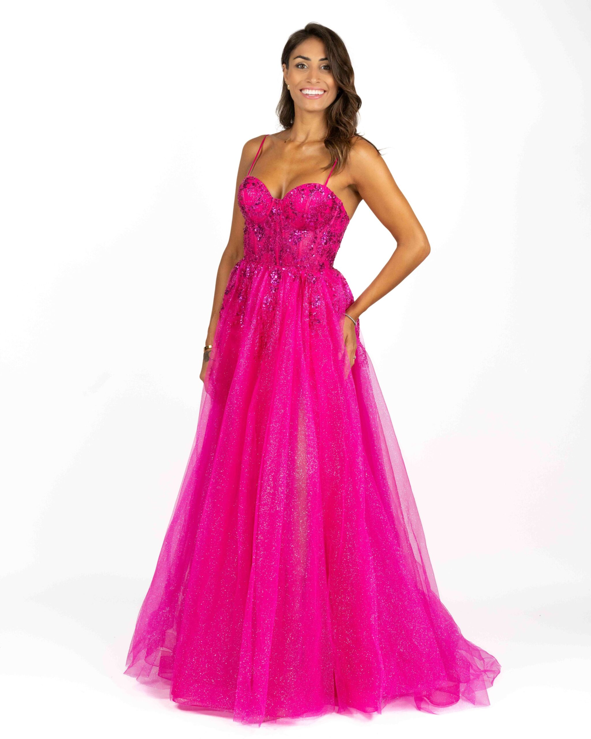 Berti Mode Collection - Abito in tulle con strass fucsia
