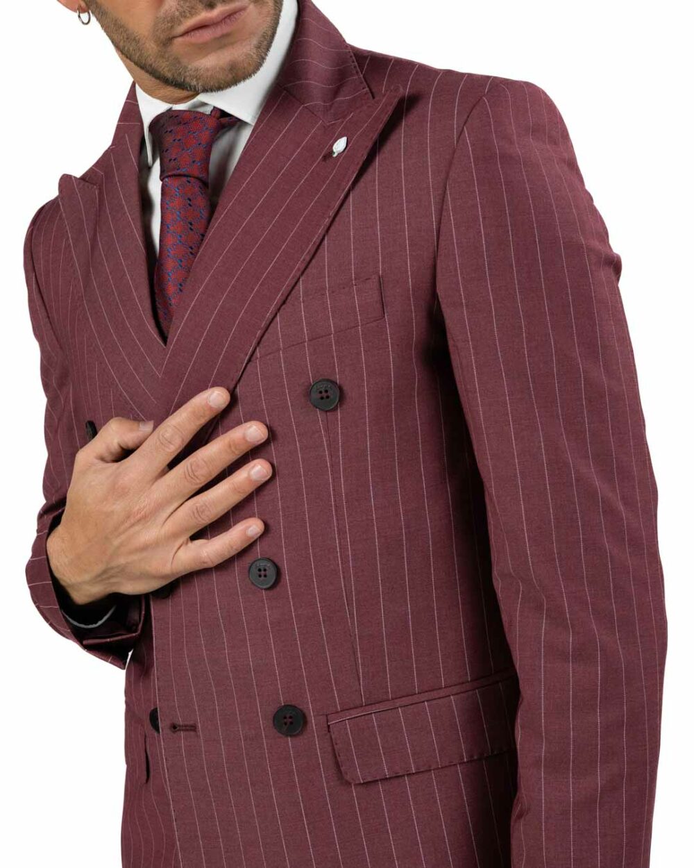 LANGELLA - Abito doppipetto gessato Bordeaux - immagine 2