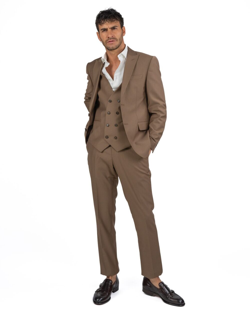 BERTI MODE COLLECTION - Abito Fango con Gilet in Doppio Petto - immagine 5