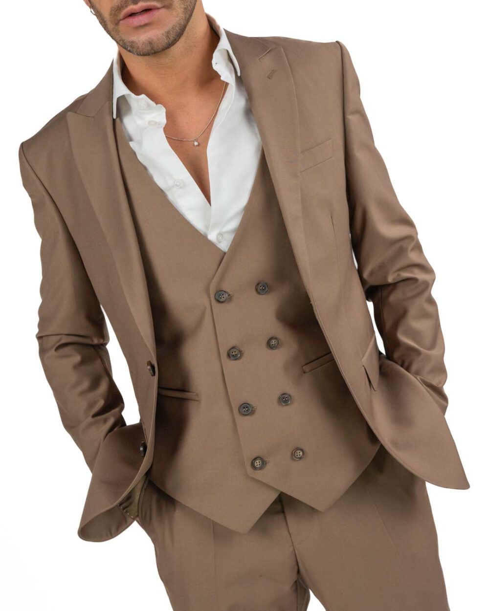 BERTI MODE COLLECTION - Abito Fango con Gilet in Doppio Petto - immagine 2