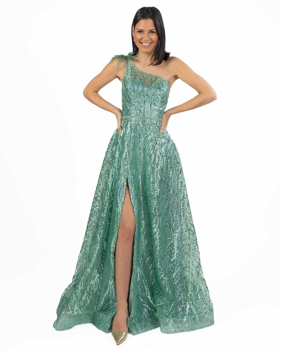 BERTI MODE COLLECTION - Abito Salvia in tulle con Pailettes e Perline