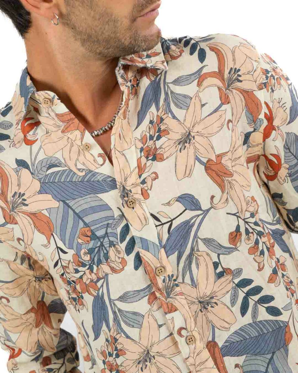 BERNA - Camicia Lino Stampa Floreale Panna - immagine 3