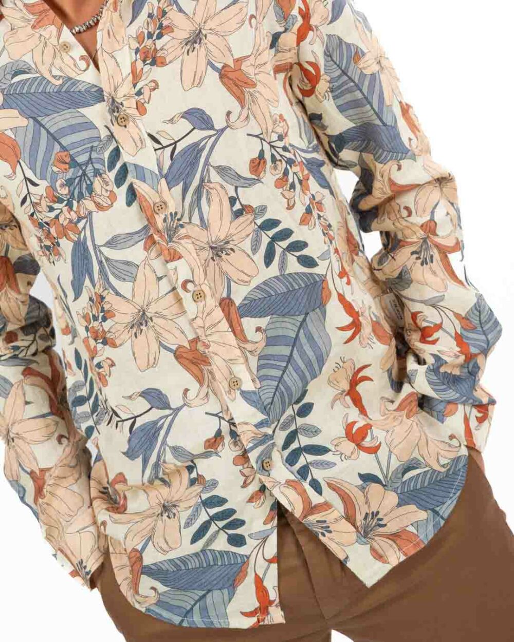 BERNA - Camicia Lino Stampa Floreale Panna - immagine 4