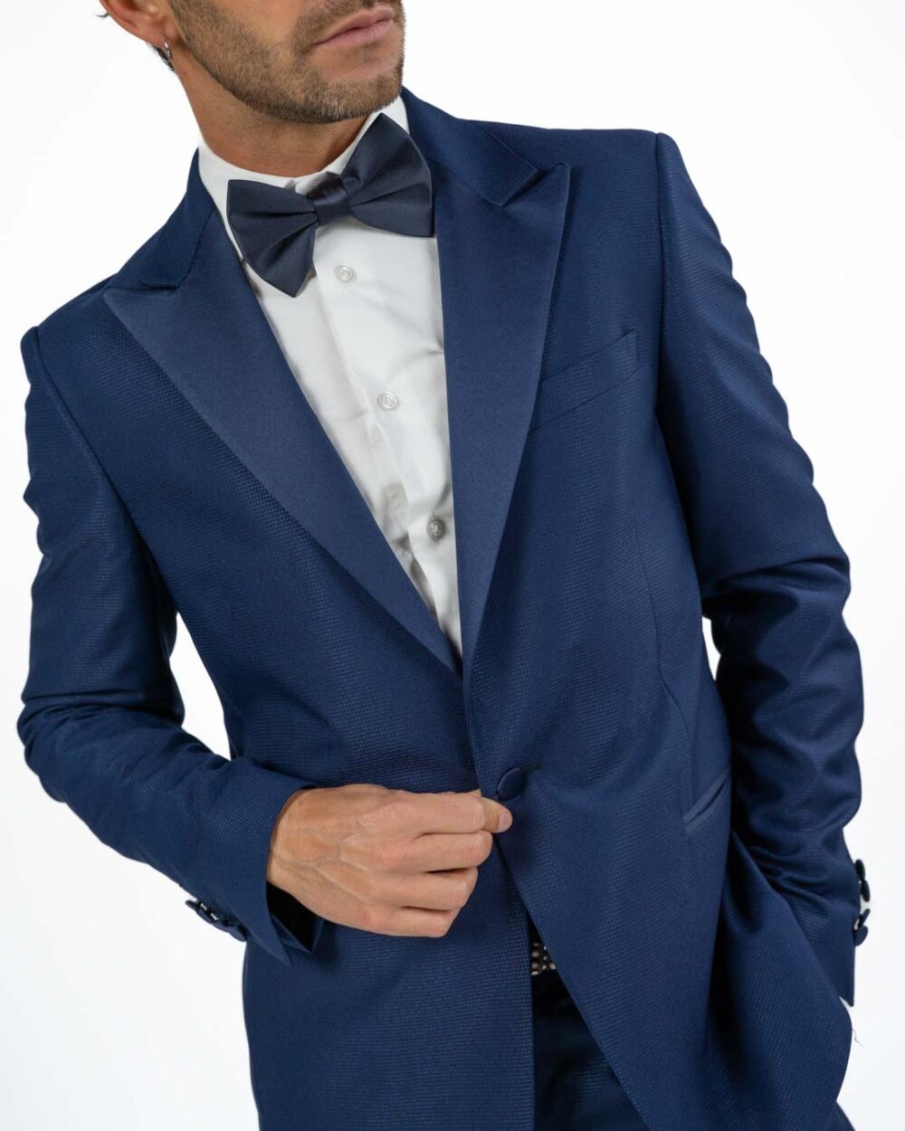 BERTI MODE COLLECTION - Abito Tramato Tinta su Tinta Blu Scuro - immagine 2