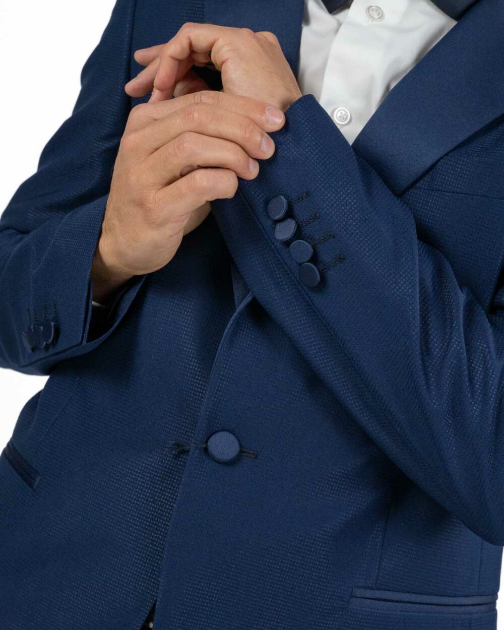 BERTI MODE COLLECTION - Abito Tramato Tinta su Tinta Blu Scuro - immagine 3
