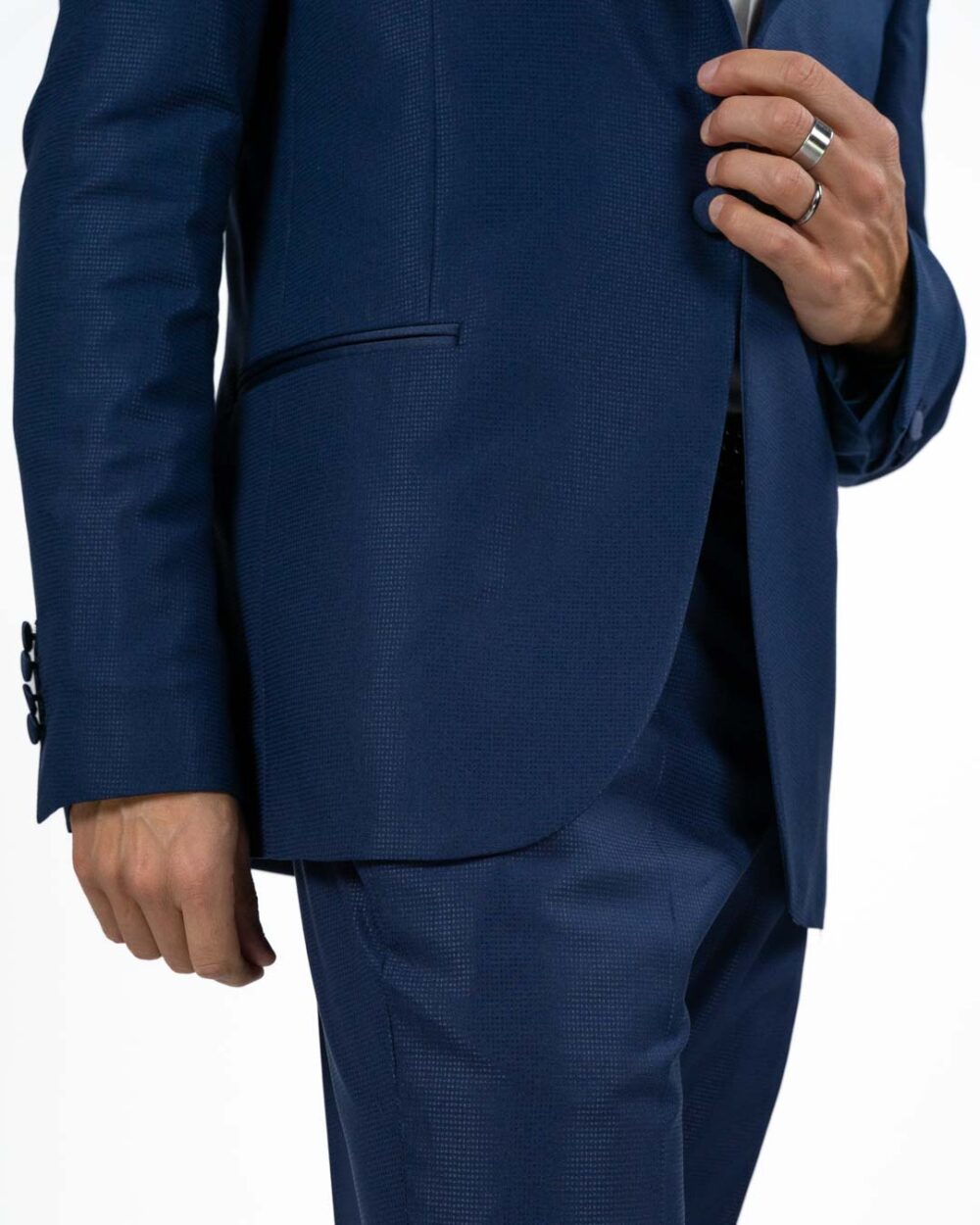 BERTI MODE COLLECTION - Abito Tramato Tinta su Tinta Blu Scuro - immagine 4