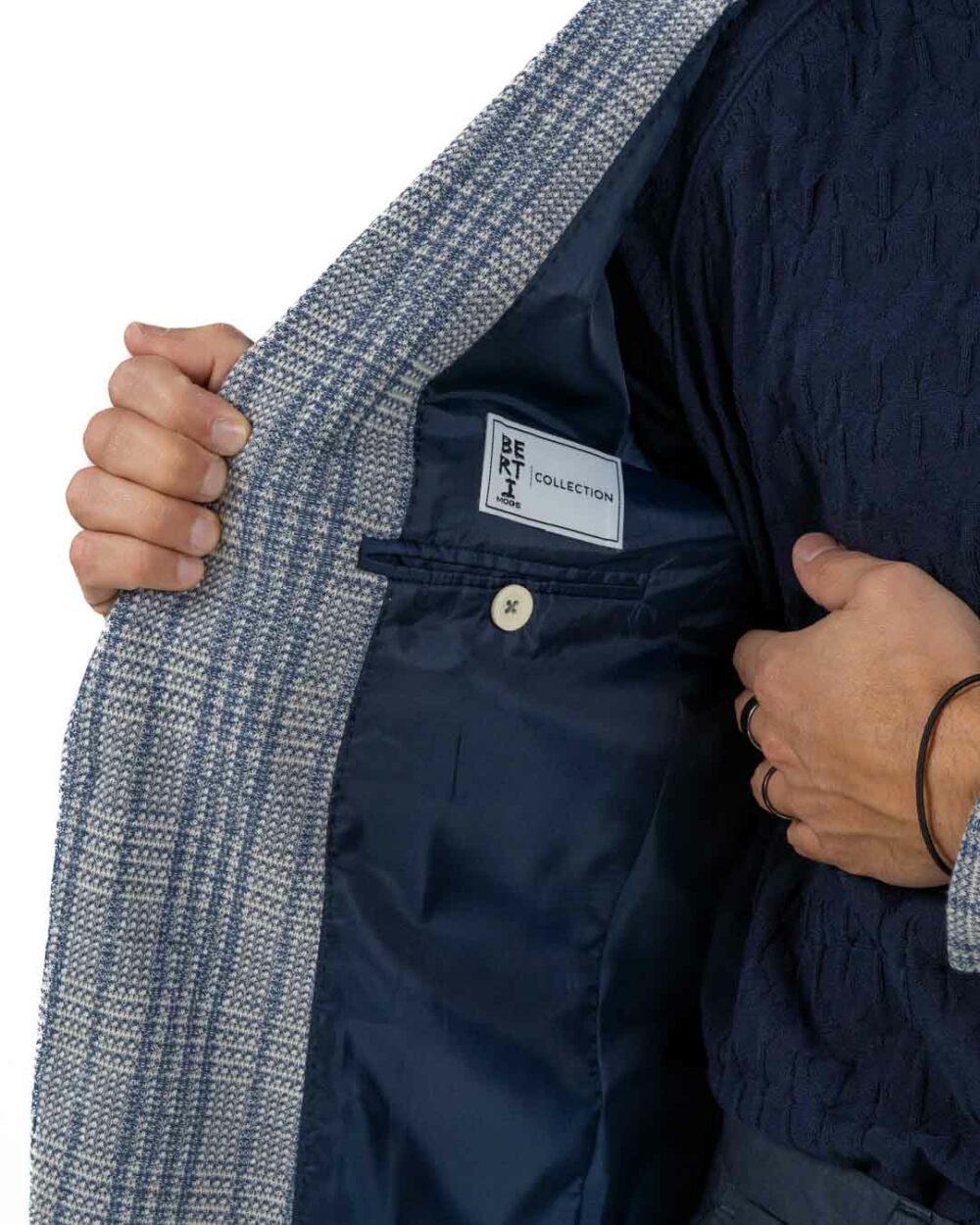 BERTI MODE COLLECTION - Giacca in Principe di Galles Grigia e Azzurro - immagine 3