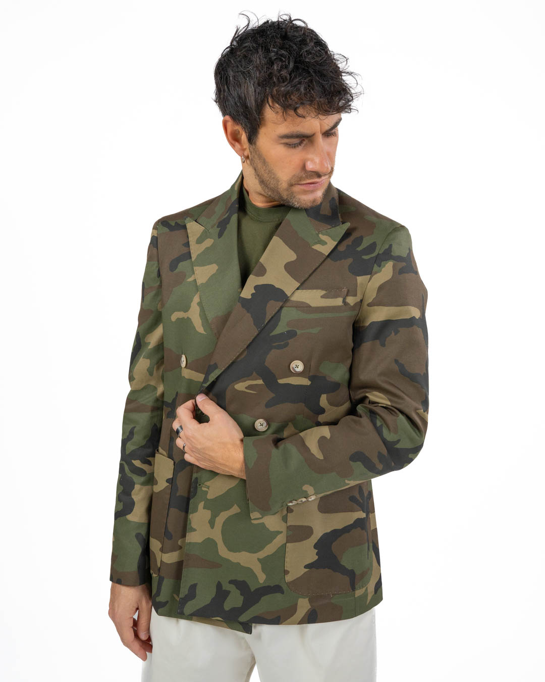 BERTI MODE COLLECTION - Giacca Doppiopetto Camouflage Verde