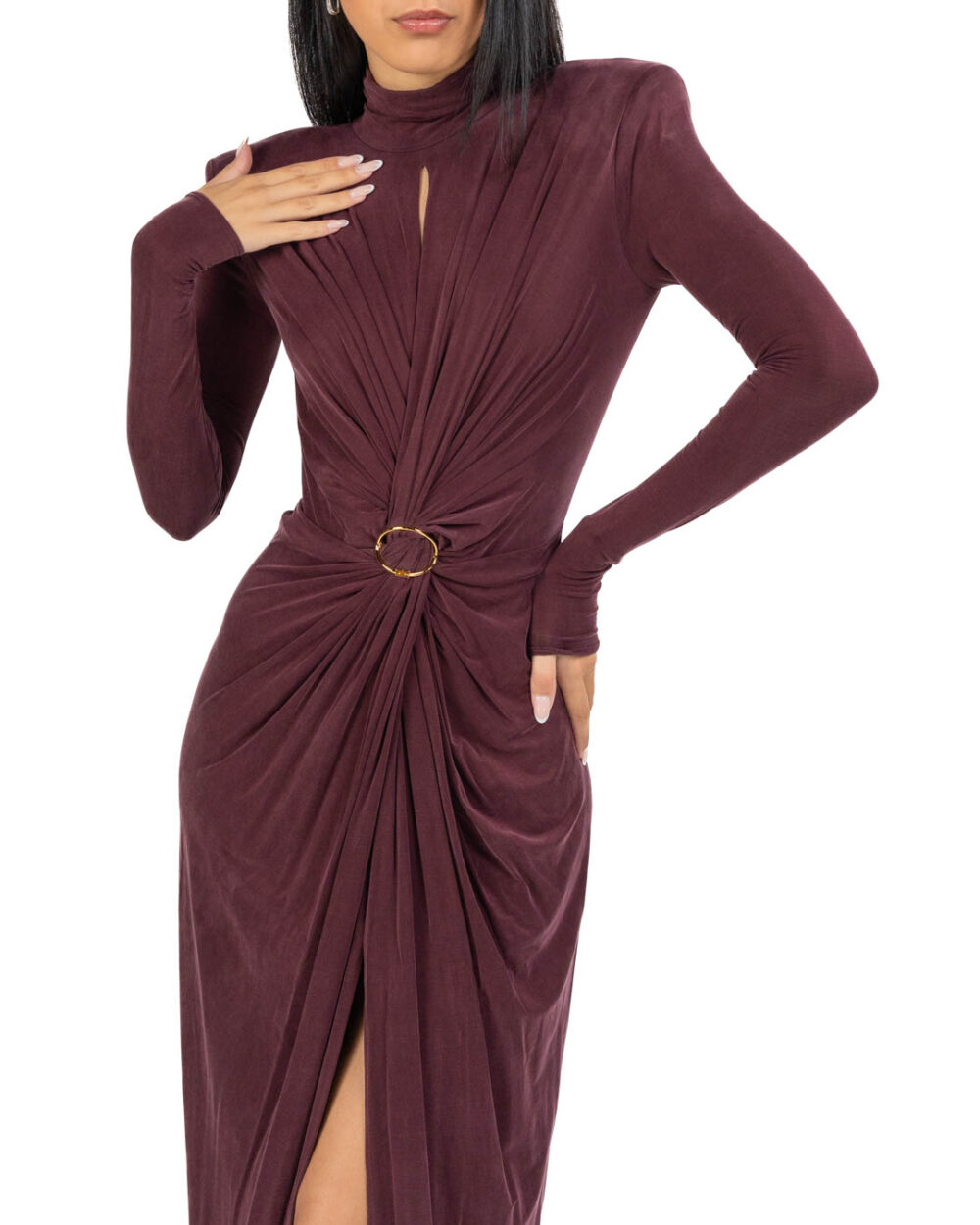 Elisabetta Franchi abito lungo merlot in cupro - immagine 2