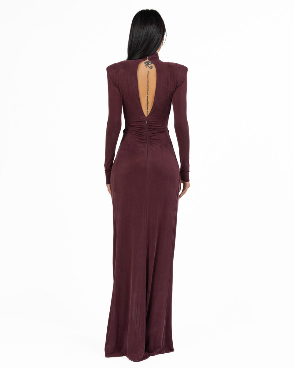 Elisabetta Franchi abito lungo merlot in cupro - immagine 5