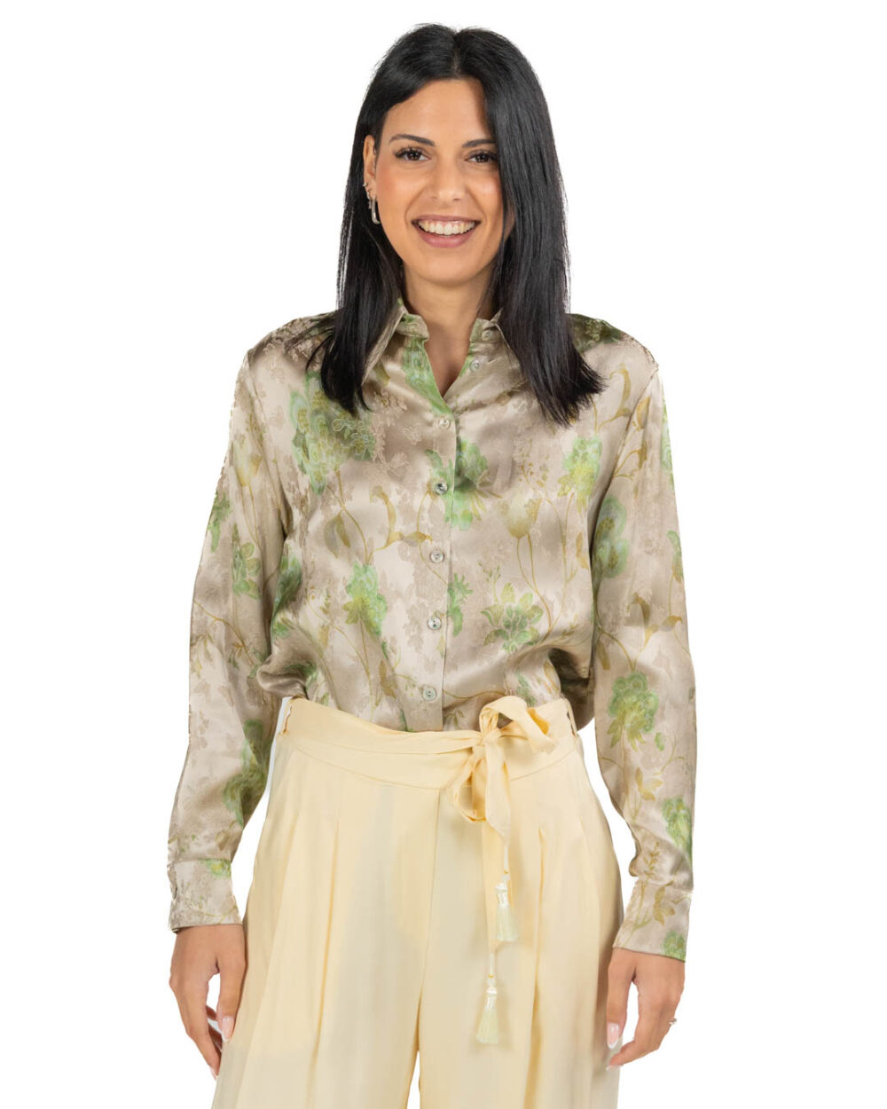 Wu Side - Camicia floreale color perla
