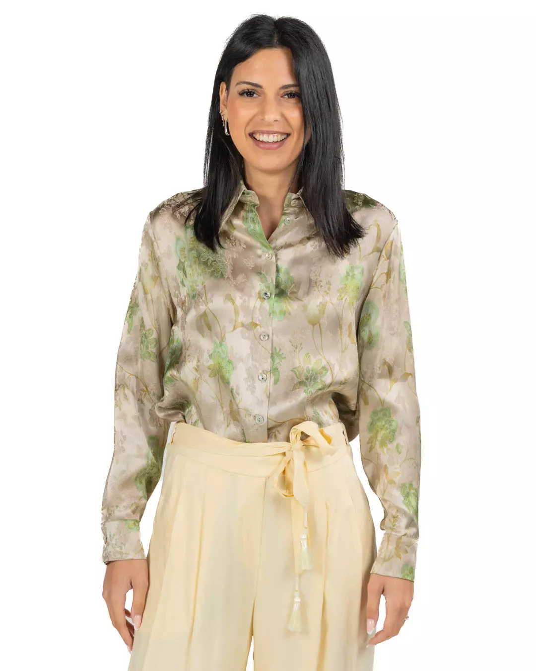 Wu Side - Camicia floreale color perla