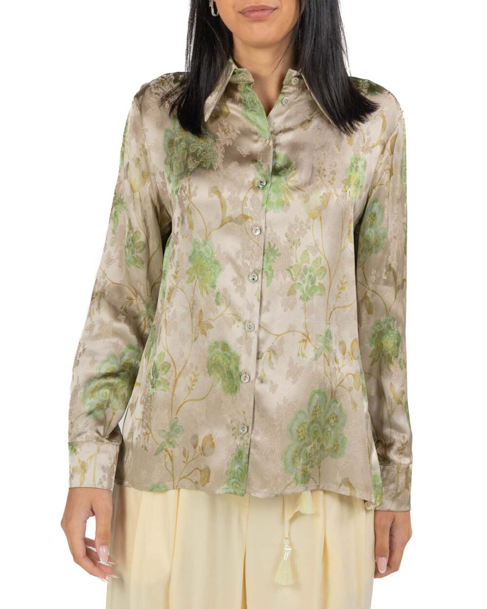 Wu Side - Camicia floreale color perla - immagine 3