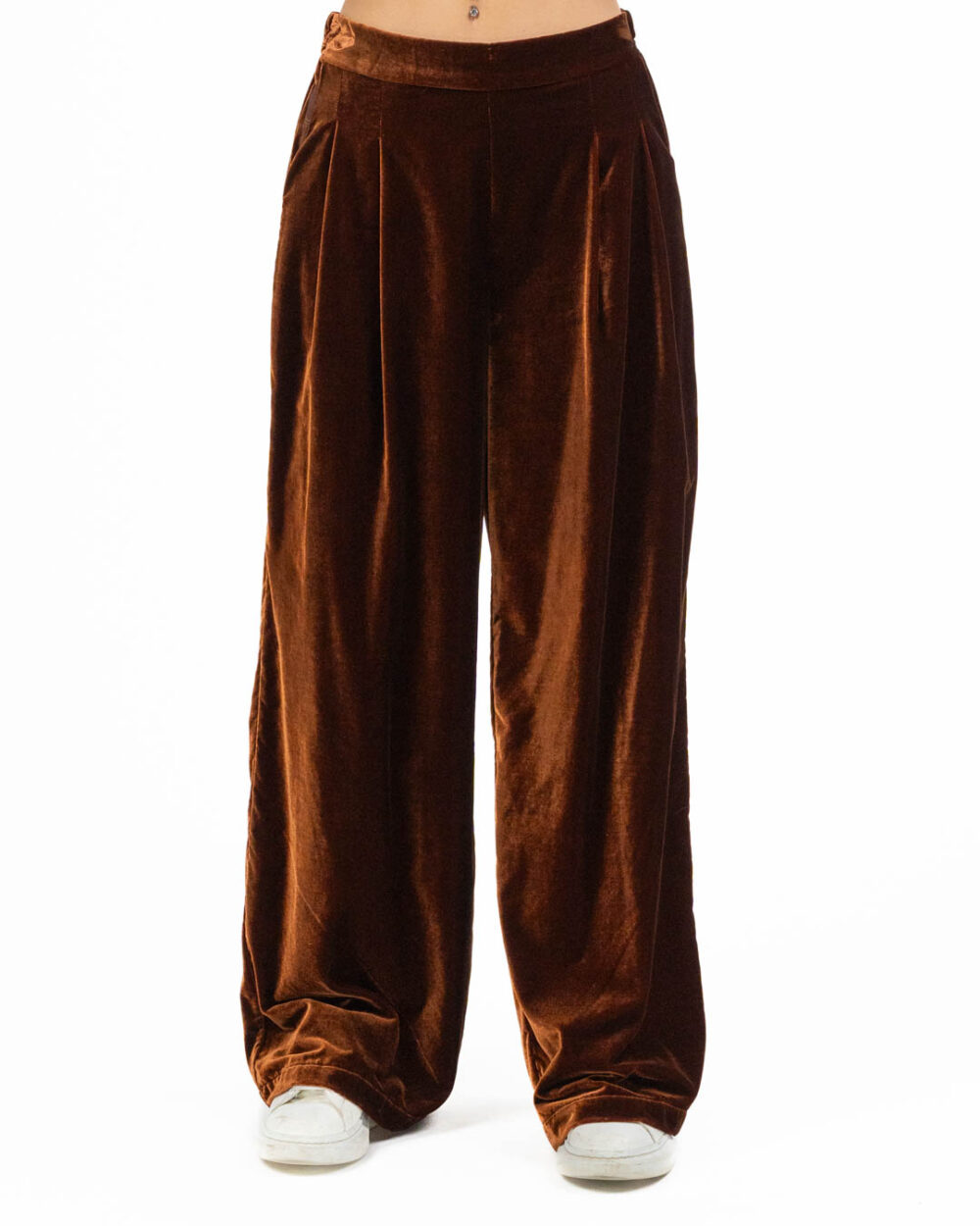 Wu Side - Pantalone a palazzo velluto ruggine - immagine 3