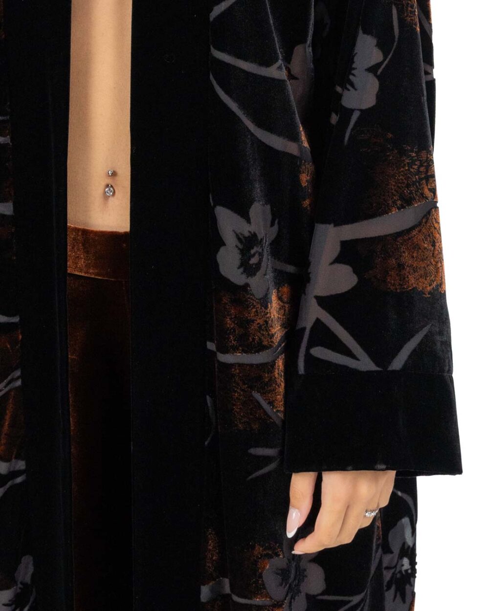 Wu Side - Kimono lungo color ruggine fioccato - immagine 2