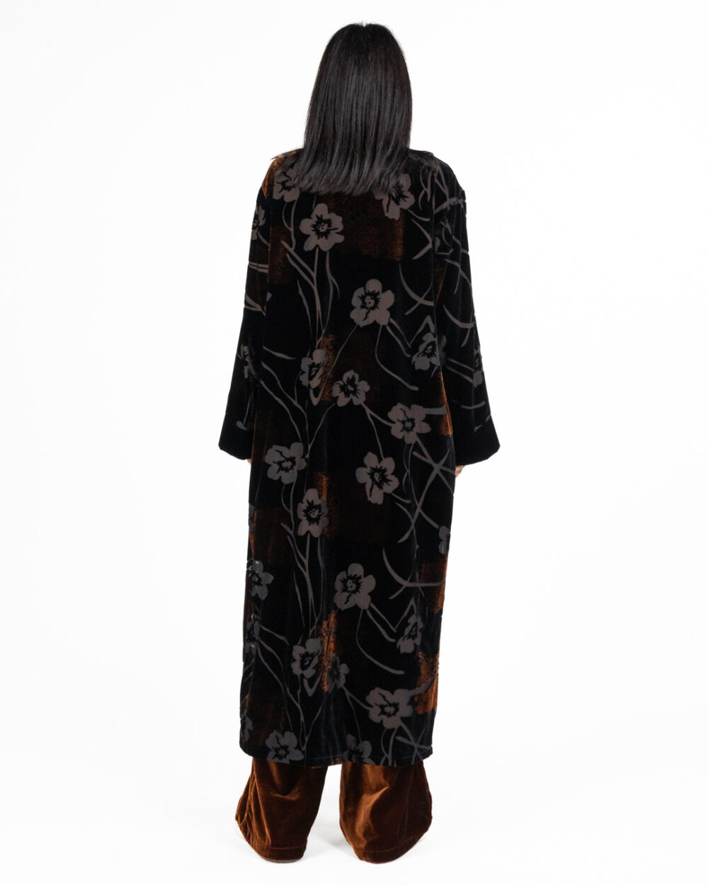 Wu Side - Kimono lungo color ruggine fioccato - immagine 3