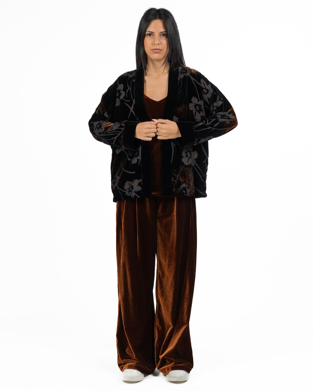 Wu Side - Giacca kimono color ruggine fioccato