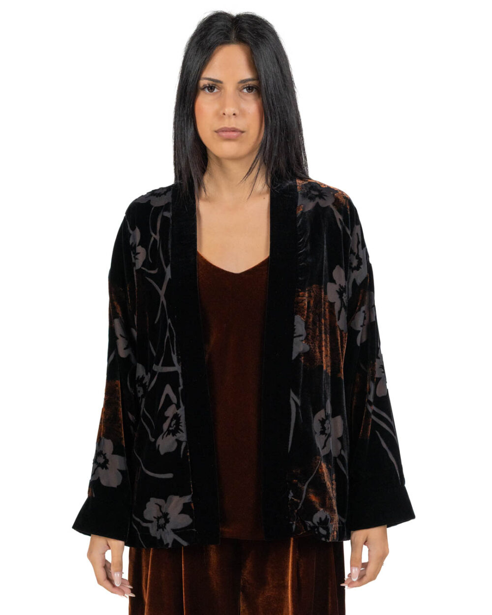 Wu Side - Giacca kimono color ruggine fioccato - immagine 2