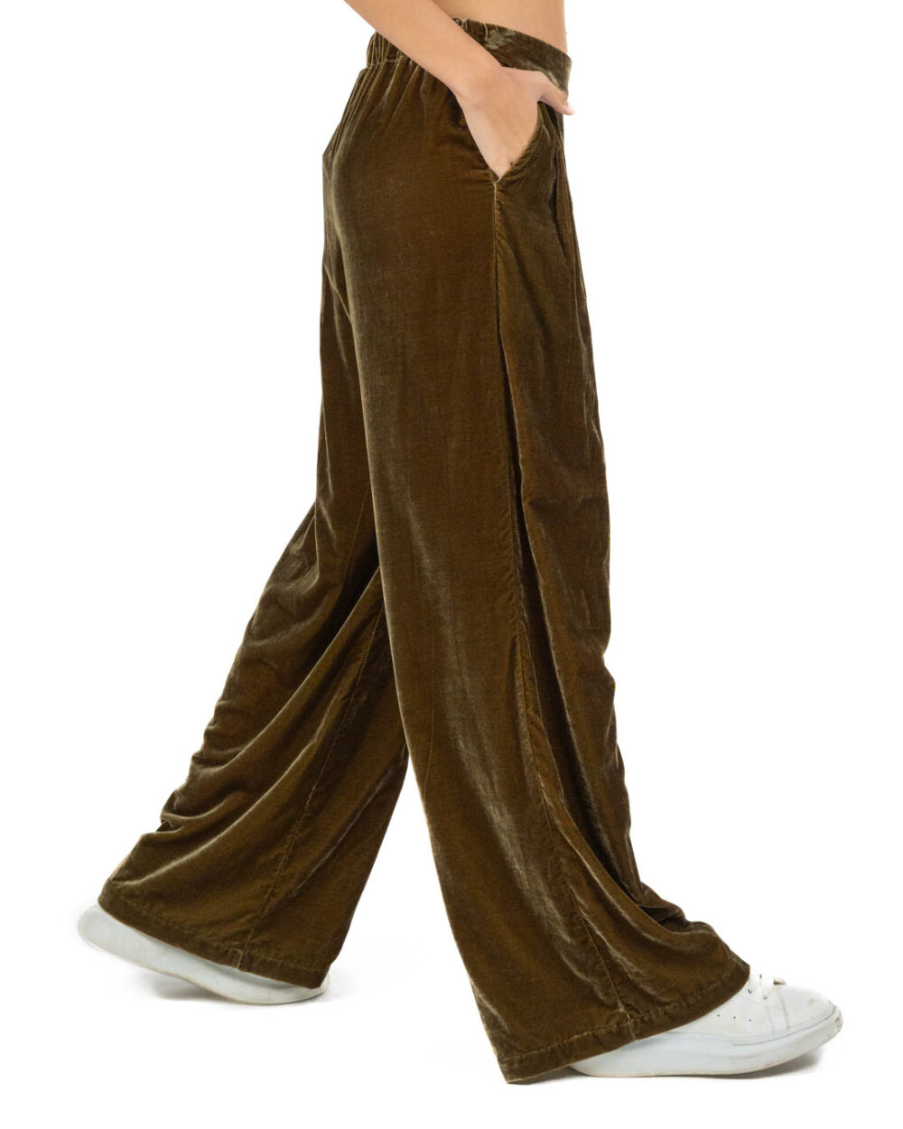 Wu Side - Pantalone a palazzo velluto color olio - immagine 2