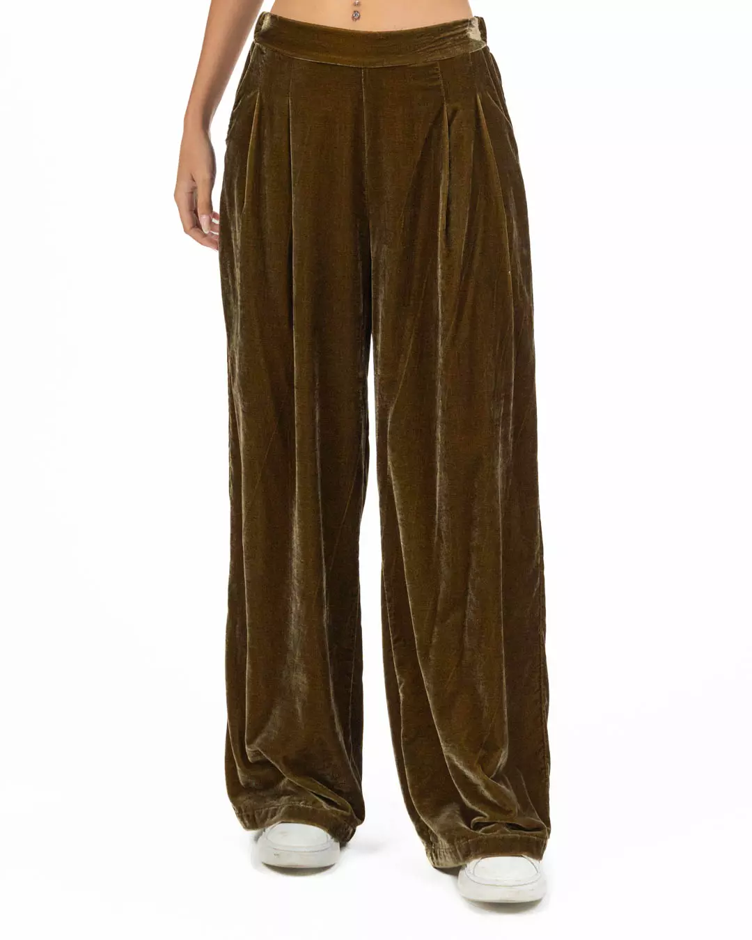 Wu Side - Pantalone a palazzo velluto color olio