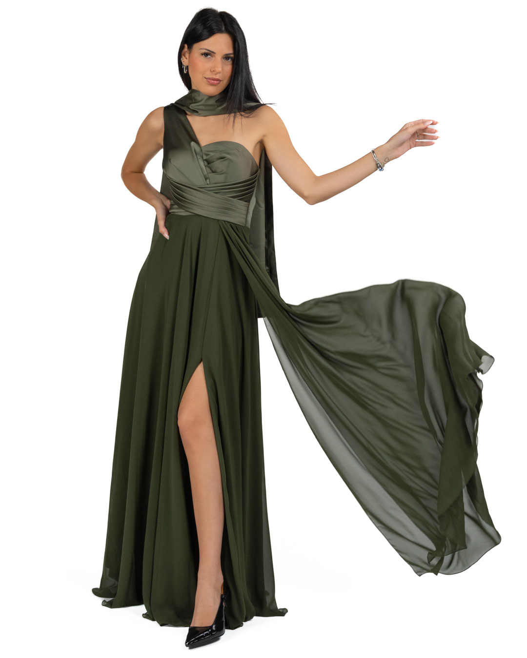 Berti Mode Collection - Abito verde mono spalla