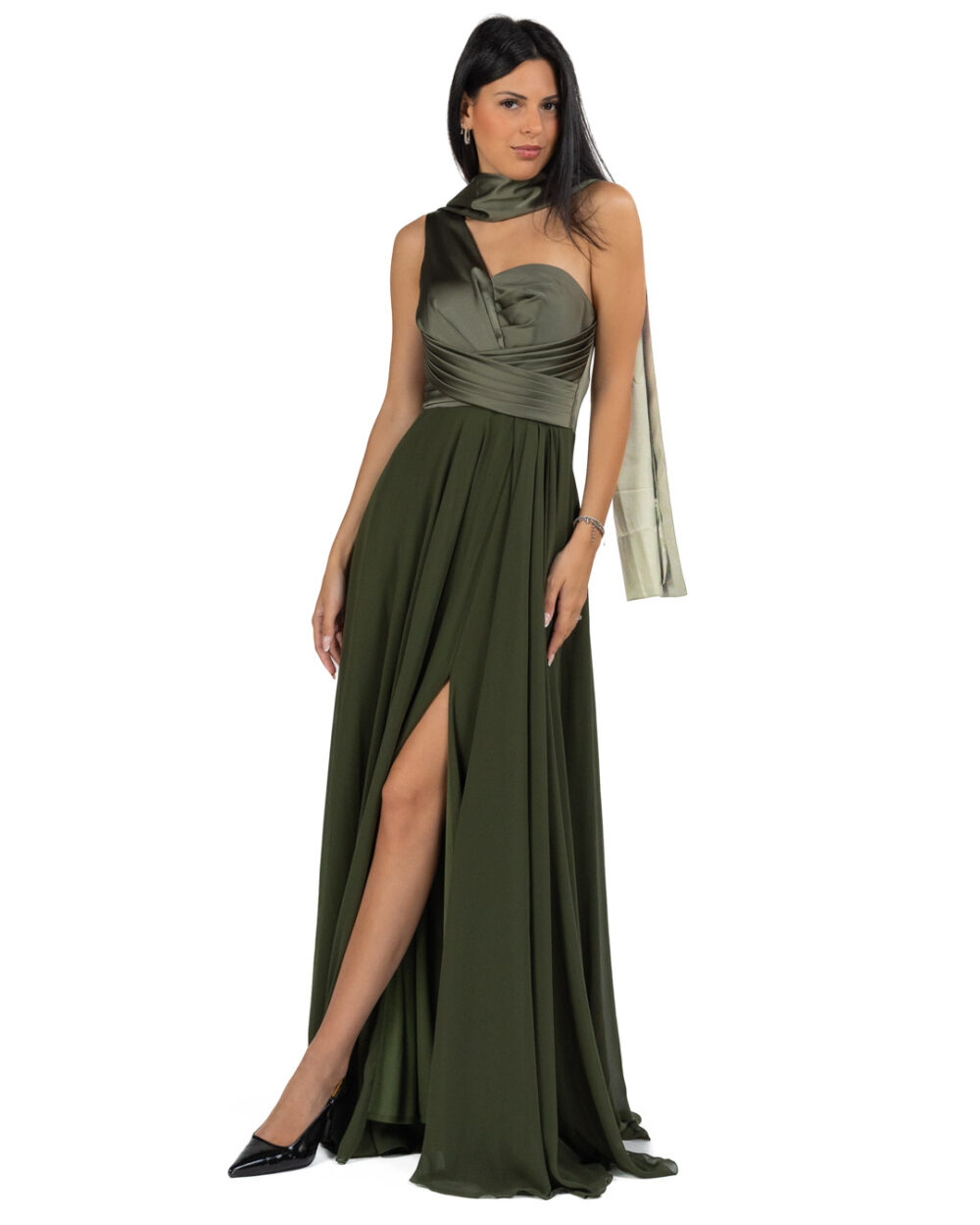 Berti Mode Collection - Abito verde mono spalla - immagine 2