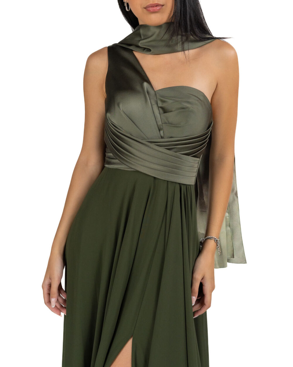 Berti Mode Collection - Abito verde mono spalla - immagine 3