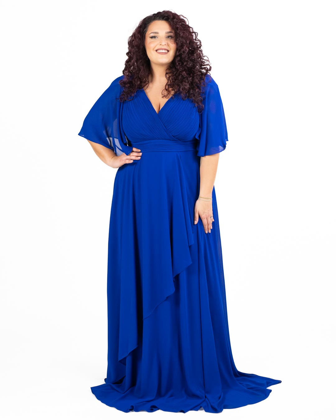Berti Mode Collection - Abito blu royal scollo plisse
